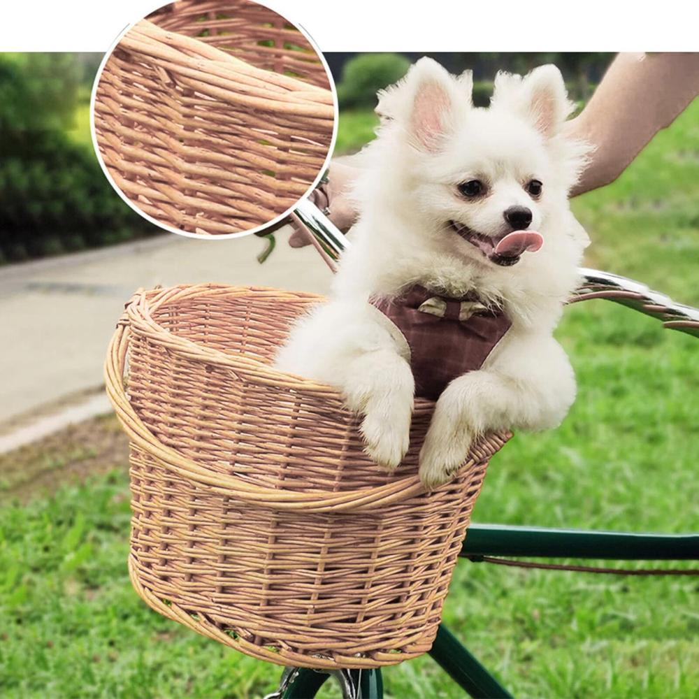 Wicker basket carrier, bicycle basket for handlebars, spacious and strong