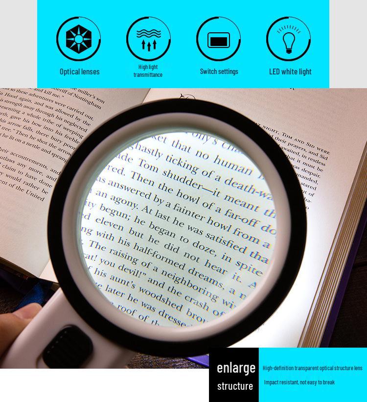 30x Handheld Magnifying Glass with 12 LED Lights for Elderly Reading