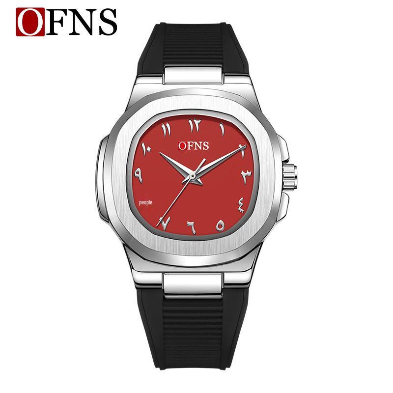 OFNS Men's Double Dial Quartz Square Watch - 30M Waterproof with Arabic Numerals, Ideal for Casual and Business Wear
