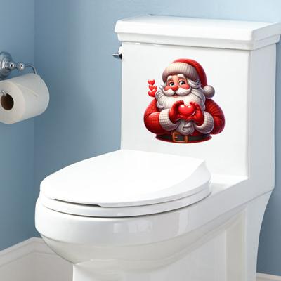 Sticker de Noël pour Toilette Amovible Imperméable Auto-adhésif Père Noël Bonhomme de Neige Elfe Nain Décoration Autocollant Couvercle Siège de Toilette Mur Salle de Bain