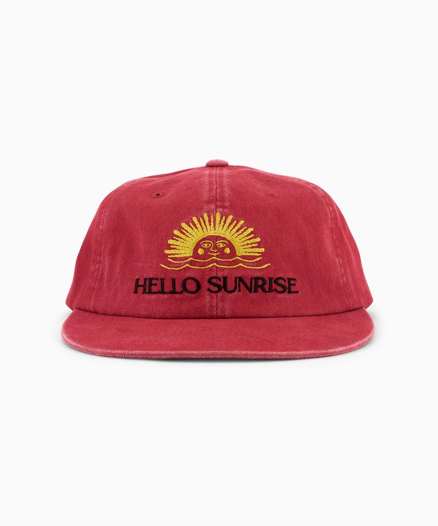 HELLO SUNRISE Washed Two Tone Logo 6Panel Cap_Vtg Red