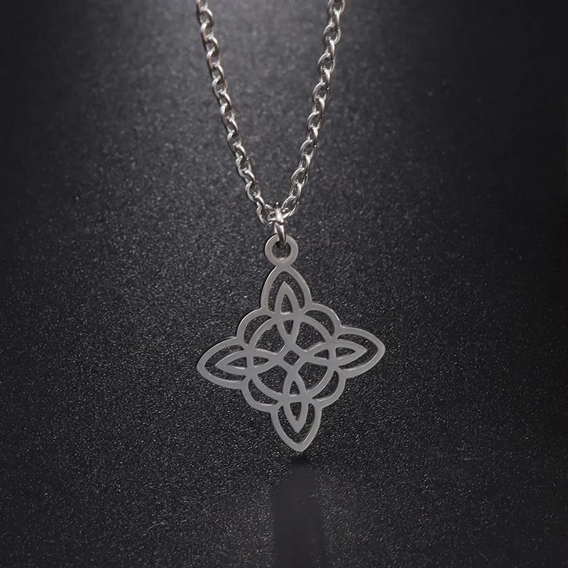 Silver Stainless Steel Witch Knot Pendant Necklace Celtic Knot Lucky Jewelry Christmas Gift for Friends Family
