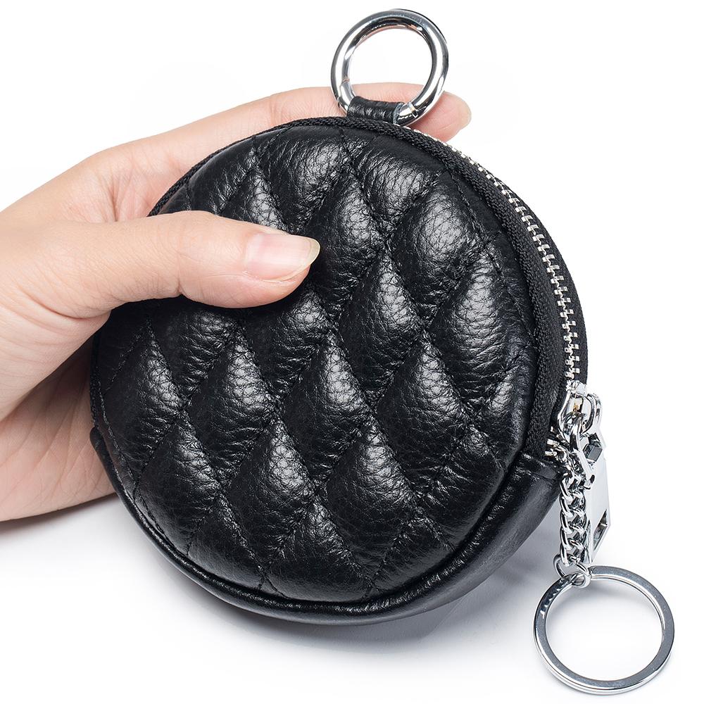 Real Leather Women Coin Purse Diamond Stitching Circle Wallet Mini Organizer Case Small Money Bag Cute Pouch For Keys Earphone