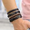 4Pcs/ Set Braided Wrap Leather Bracelets for Men Vintage Life Tree Rudder Charm Wood Beads Ethnic Tribal Wristbands