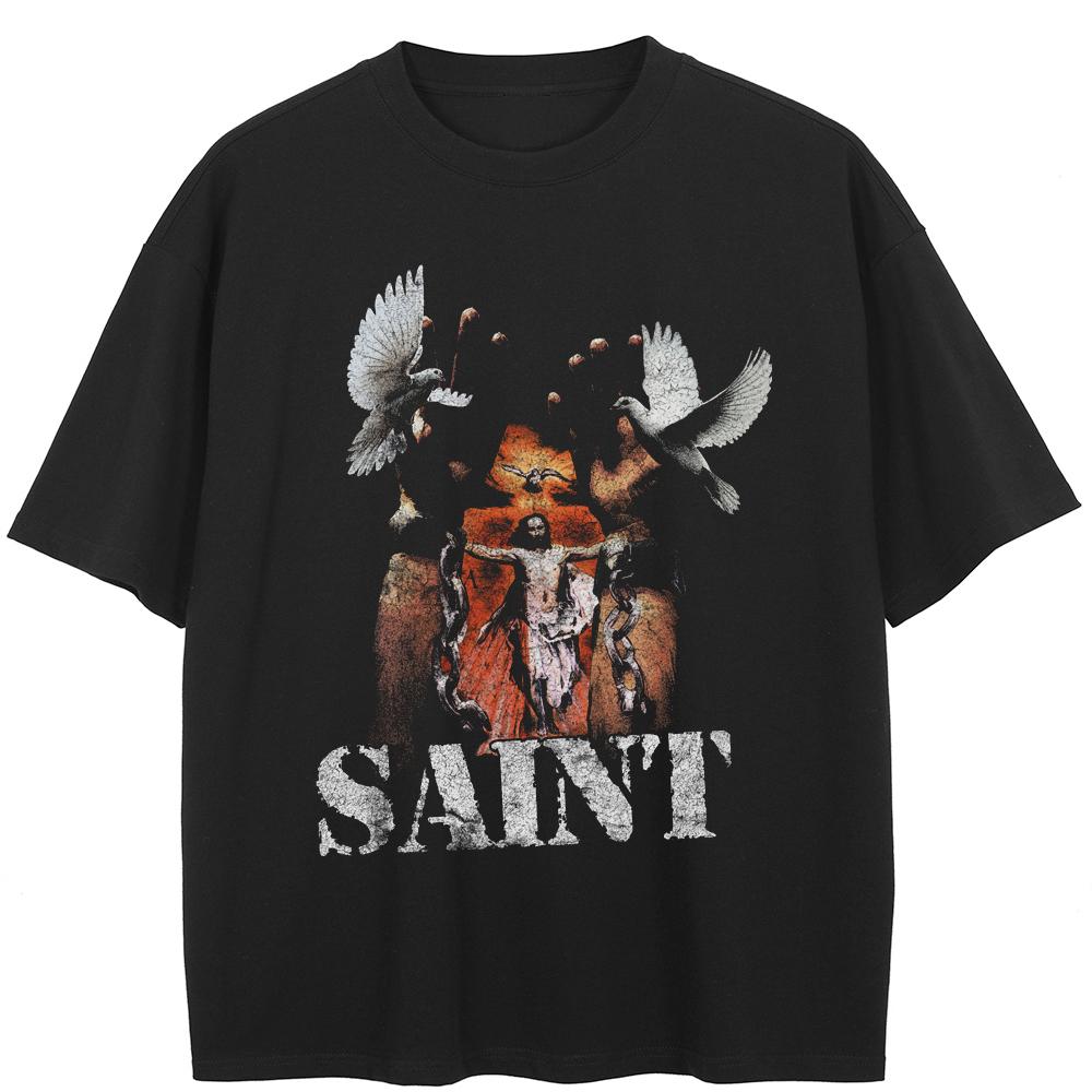 

Streetwear Halloween Graphic T-Shirt Cotton Washed Black Tshirt Unisex Tops Tees Summer Short Sleeves T Shirt XL