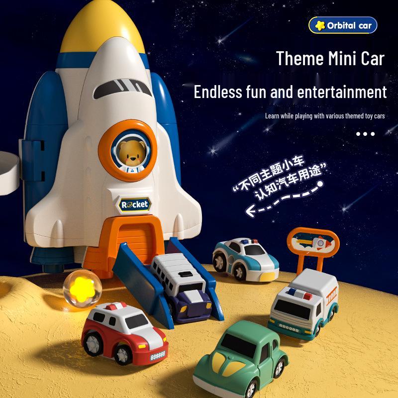 Rocket Space Adventure Track Car Toy for Kids – Educational Building & Parking Set