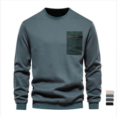 Autumn Long-sleeved  Trend Men's Loose Casual Round Neck  Zipper Pocket  Pullover Sweater Plus Size