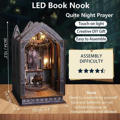 STRUCWOOD Knižní koutek Stavebnice DIY Dekorativní Stojan na Knižní Zarážky 3D Dřevěné Puzzle pro Dospělé Dárek Kreativní Sada s LED Světlem Miniaturní Domeček pro Panenky Knižní Koutek