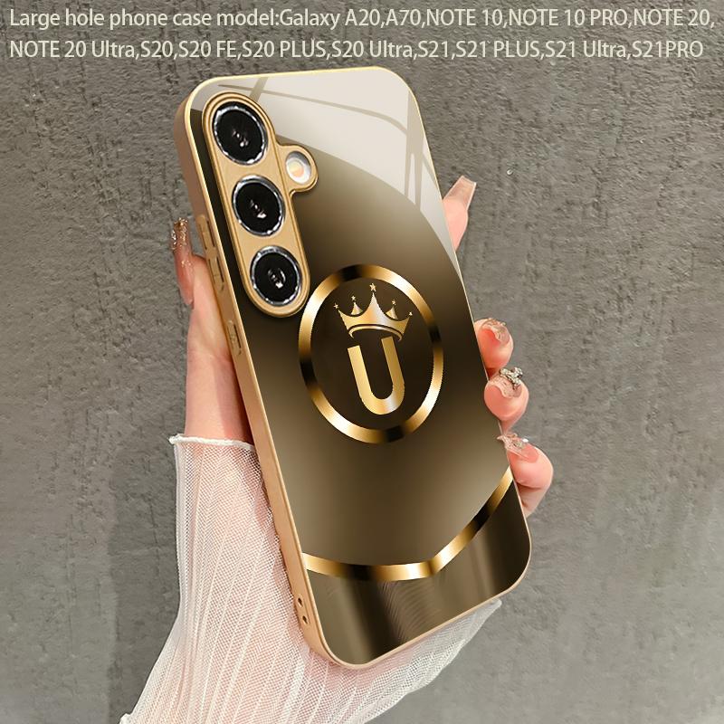 Gold Crown U Logo 2D Phone Case for Samsung S26 S25 S24 S23 S22 S21 S20 A56 A36 A16 - Golden Glass Protective Cover