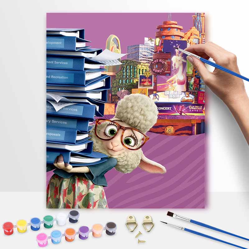 Disney Zootopia Bellwether Oil Paint By Numbers Hand Painting Kit. Home Decor Gift 20x30cm