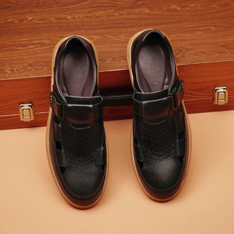 High End Brand Men's Casual Sandals Wear-resistant Soles Summer Breathable Beach Shoes Commuting Men's Leather Perforated Shoes
