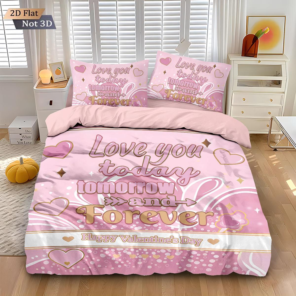 

3pcs Valentine s Day Romantic Printed Coreless Down Quilt Set Comfortable Bedroom Dormitory Bedding Decoration Machine Washable 135x200cm-EU-Single&set