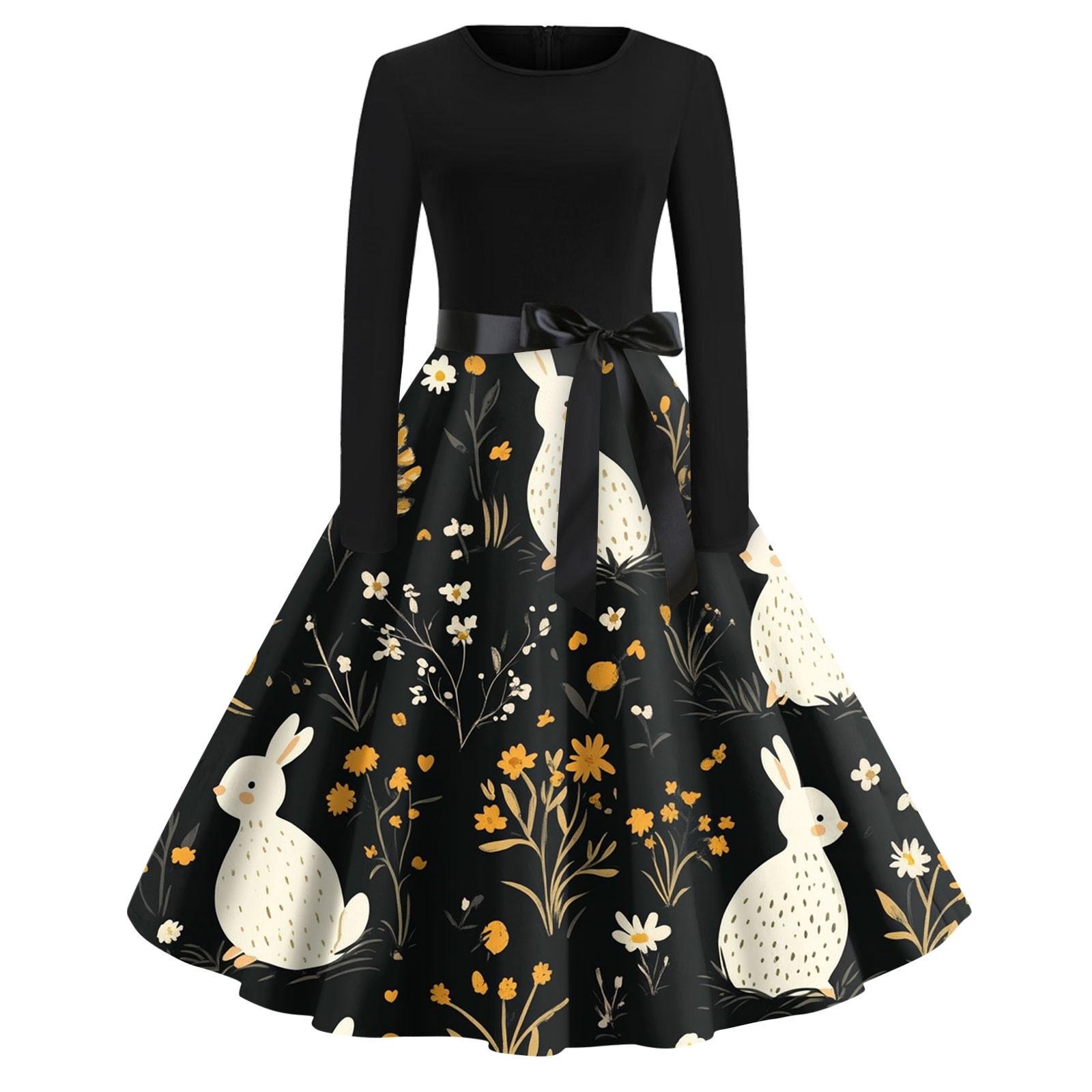 

Женские платья модные повседневные облегающие платья с круглым вырезом и принтом на Пасху с длинным рукавом L хаки