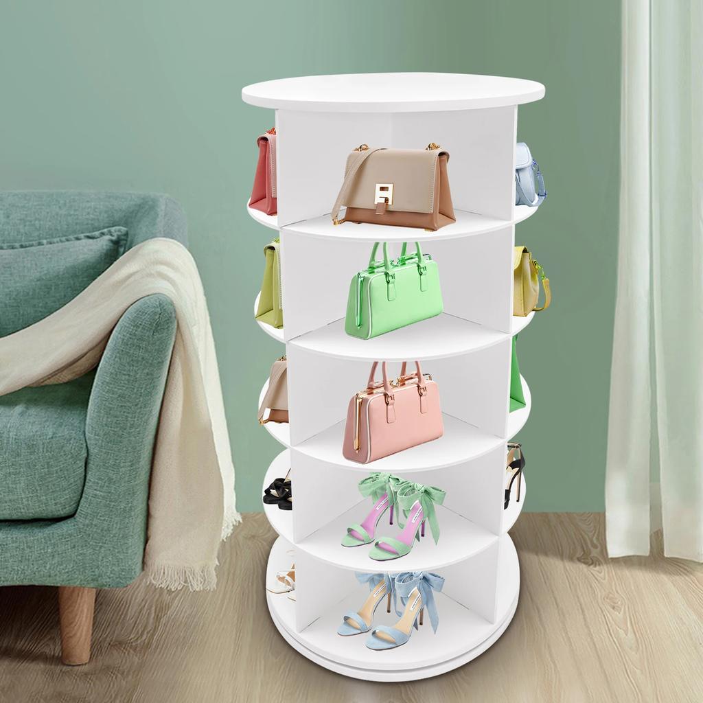5-Tier Rotating Shoe Organizer 23.2x23.2x45.3in, White PVC Shoe Rack, Freestanding Shoe Storage | Holds 20 Pairs,55 lbs Capacity