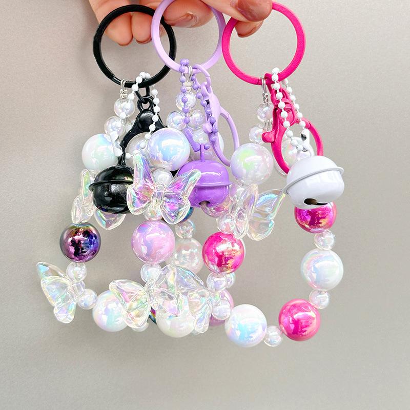 Butterfly Key Chain Colorful Beads Phone Pendant Wrist Strap Car Key Ring Bag Decor Headphone Case Charms