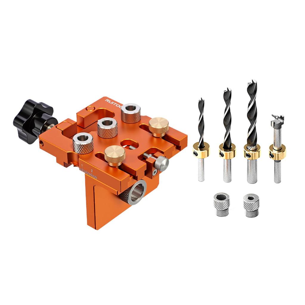 Adjustable Dowel Jig Drill Guide Tool Brass Aluminum Multifunctional Joinery Punch Woodworking Drill Set for DIY Enthusiasts