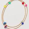BONBEAU Unique and Fun Charms Gold Beads Long Necklace Color Motif Charm Gold Bead Long Necklace Kitsch Necklace