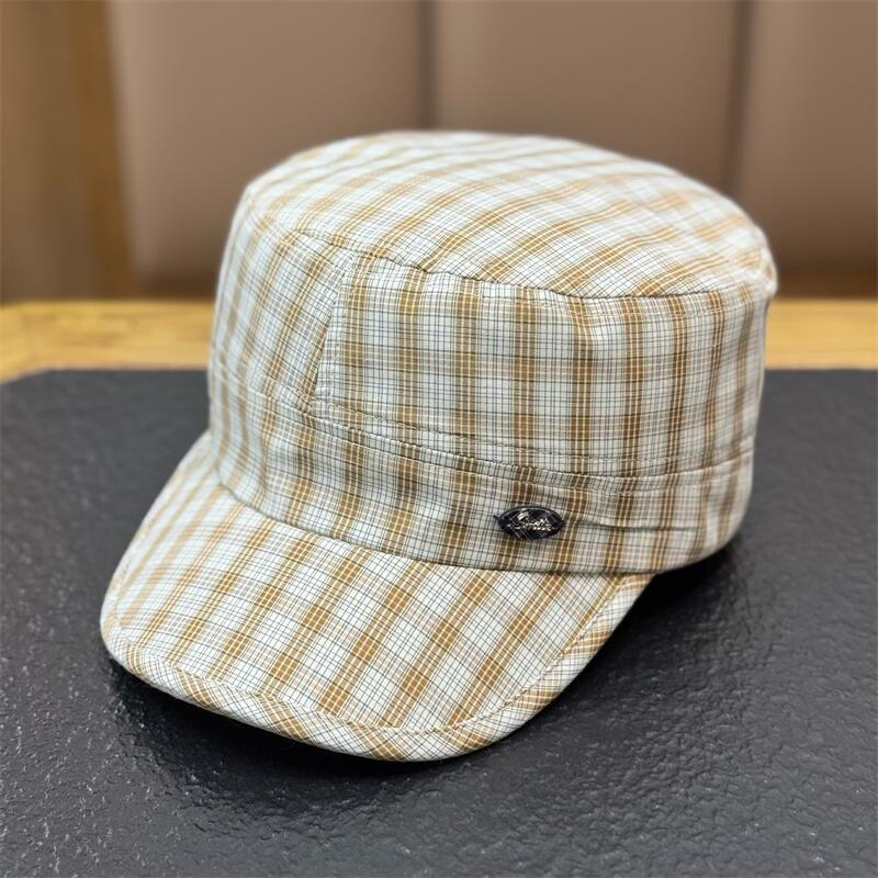 New Thin Plaid Flat Top Beret Hat Women Vintage Newsboy Cap Luxury Casual All-match Painter Hat