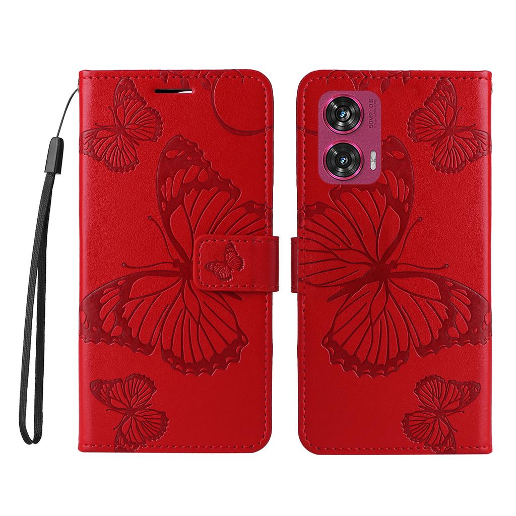 Für Motorola Edge 50 Fusion 5G Brieftasche Hülle Floral Schmetterling Geprägtes Leder Handyhülle Ständer