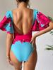 Ashgaily Ruffle One Piece Swimsuit Women Swimwear with Belt Push Up Monokini Swim Suit Print Bathing Suit Beachwear