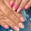 Spring/Summer Sweet Girl Grapefruit 3D Resin Pink Flower Blush Gradient Oval Nails - 24 Removable Pieces