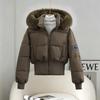 Fleece Winter Year Thin New Fur Collar Hooded Cotton Coat Waist Thickened Short Cotton Coat Women's Coat Black