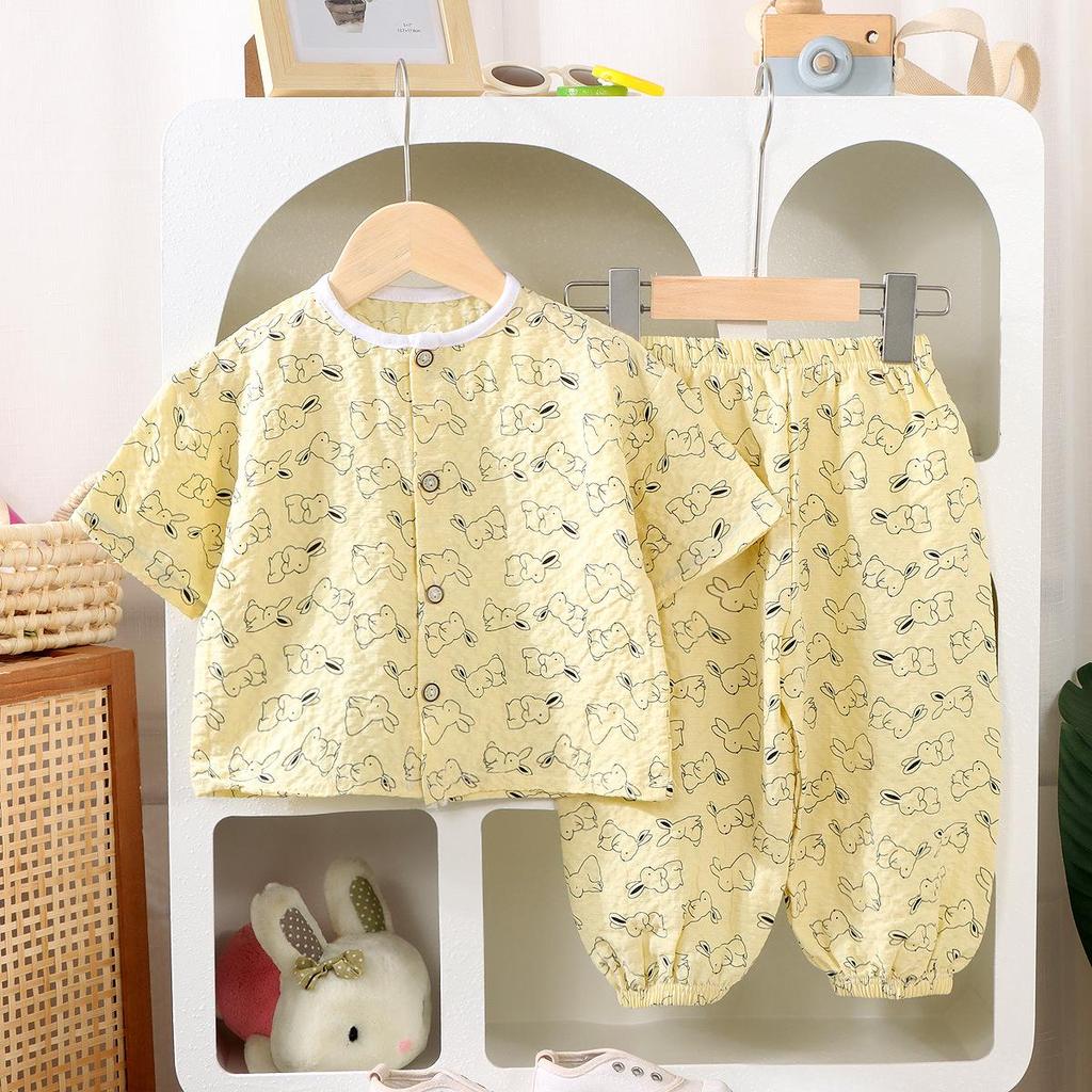 Kids' Breathable Summer Short-Sleeve Set: Lightweight Homewear for Boys & Girls, Ideal for Air-Conditioned Spaces