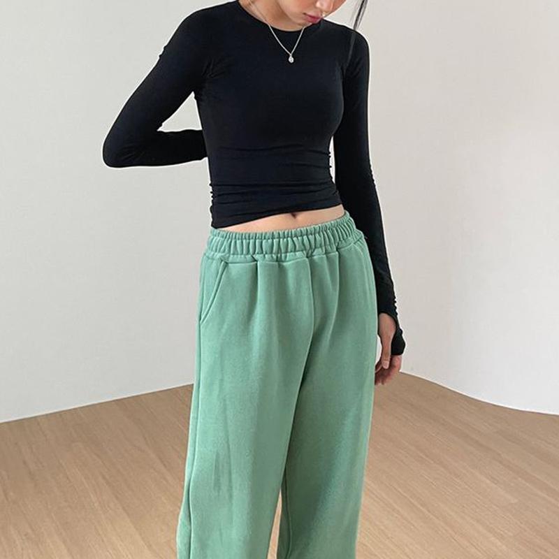 Women Casual Slim Fit Long Sleeve O-Neck T-shirts Tops Spring Fall Solid Color Tees with Thumb Holes Streetwear