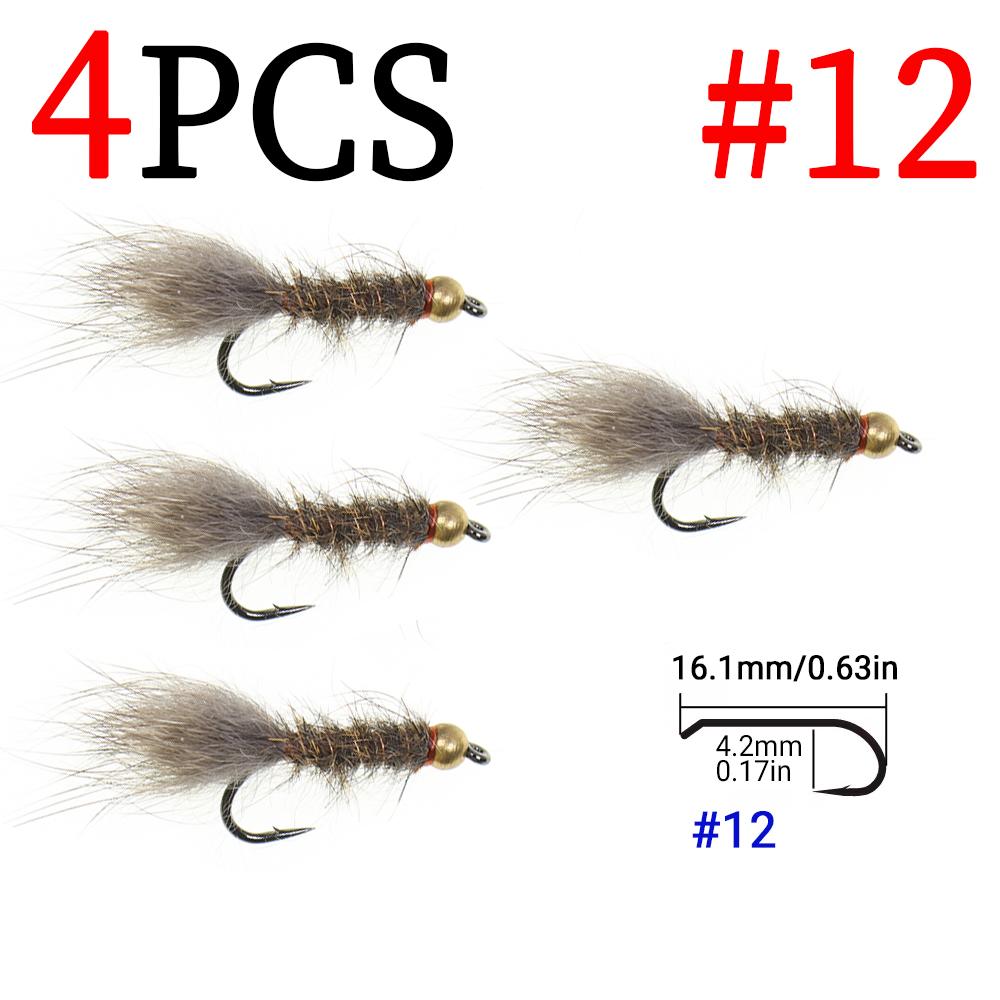

4 шт./6 шт. Нимфа с латунной головкой и мехом белки, натурально-серая, мушка, искусственные приманки-насекомые, приманки для ловли форели, хариуса, окуня