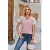 Lace Patchwork V-neck Breathable Top European and American Style Lace Patchwork V-neck Casual Tops