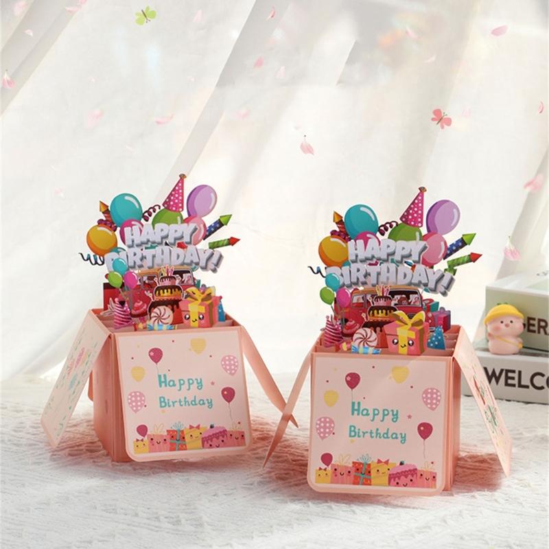 Colorful Celebration Greeting Card Eye Catching 3D Boxes Birthday Card with Envelope Elegant Birthday Greeting Card