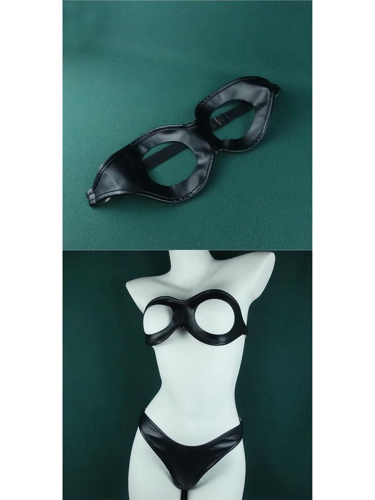 Plus Size PU Leather Lingerie with Exposed Chest Design