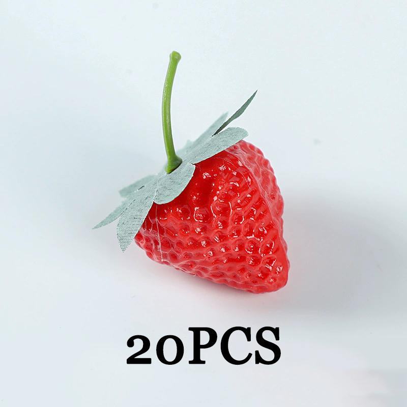 

WTEMPO Durable Plastic Artificial Red Strawberries Fake Lifelike Simulation Realistic Strawberry Artificial Fruits Decor Photography Props 20pcs красный
