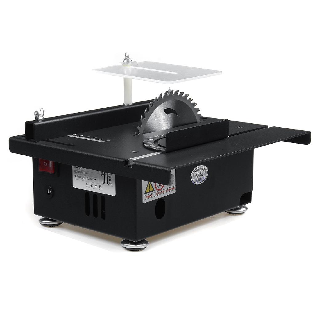 100W Mini Table Saw Handmade Woodworking Bench Saw DIY Hobby Model Crafts Cutting Tool+Power Supply 125mm HSS Circular Saw Blade