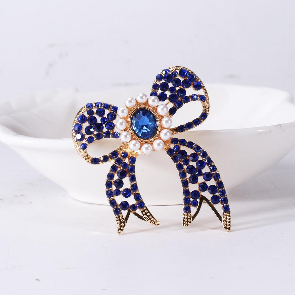 SKEDS Luxury Rhinesotne Pearl Bow Brooches For Women Exquisite Bowknot Pins Jewelry Party Wedding Crystal Corsage Badges Gift