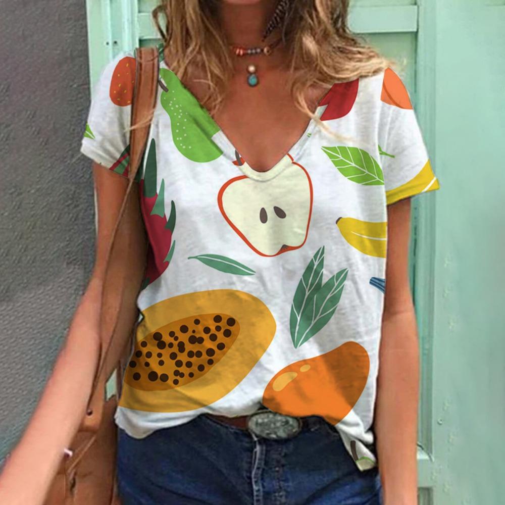 Tropical Plant Fruit 3D Printing T-shirt Summer Women's V-neck T-shirt Street Women's Clothing