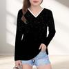 Womens V-Neck Long Sleeve Loose Fit T-Shirt With Polka Dot Print Casual Oversized Top Daily Wear