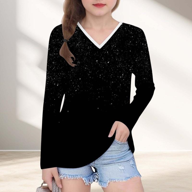 Womens V-Neck Long Sleeve Loose Fit T-Shirt With Polka Dot Print Casual Oversized Top Daily Wear