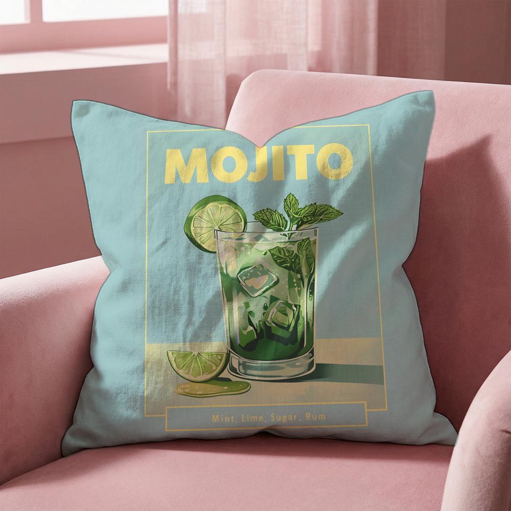 Classic Art Mojito Cocktail Cushion Cover Multi-Scene Pillow Cover for Home & Car - Reversible, Soft & Durable for Daily Use