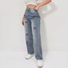 Puffanpop Women's Wide Leg Jeans Retro Wash High Waisted Denim Pants Loose Straight Casual Jeans Boyfriend Pants Embroidered jeans