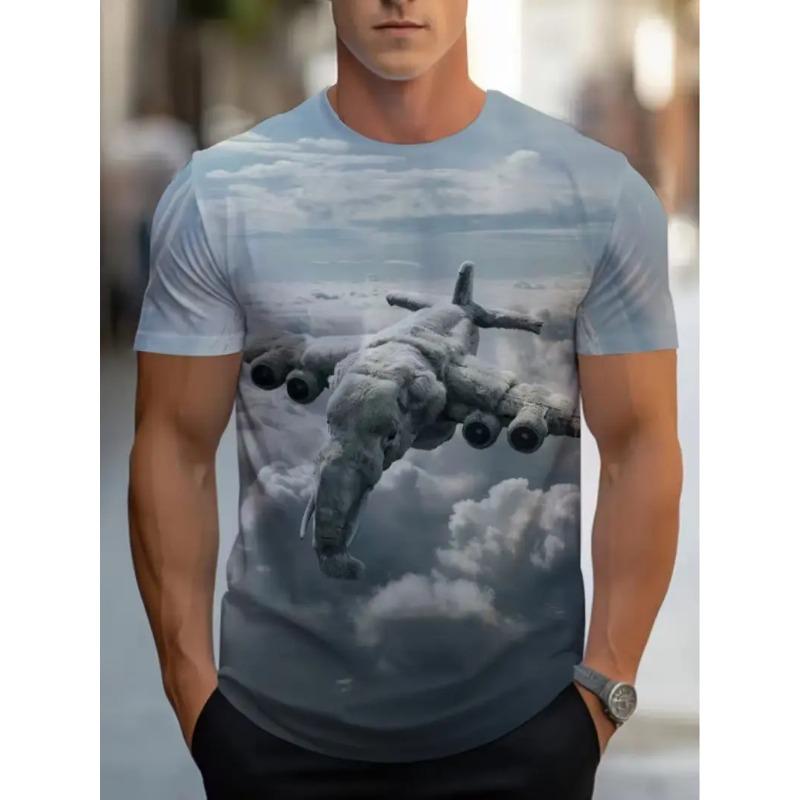 Men's 3D printed dog leash pattern short-sleeved T-shirt - breathable summer round neck with slight elasticity,
