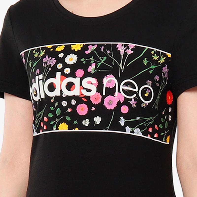 Adidas Neo Casual Sports Round Neck T-Shirt Women Tops Black CV9240