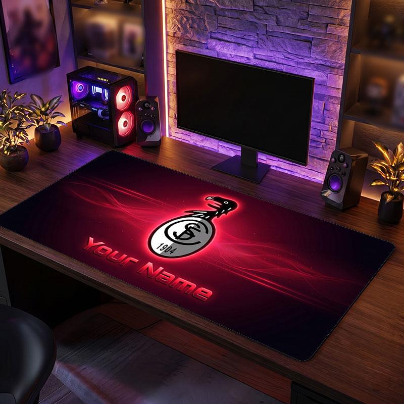 SC Freiburg Custom Large Mouse Pad, Personalized Name Text Print, Football Logo Non‑Slip Desk Mat Gaming Gift