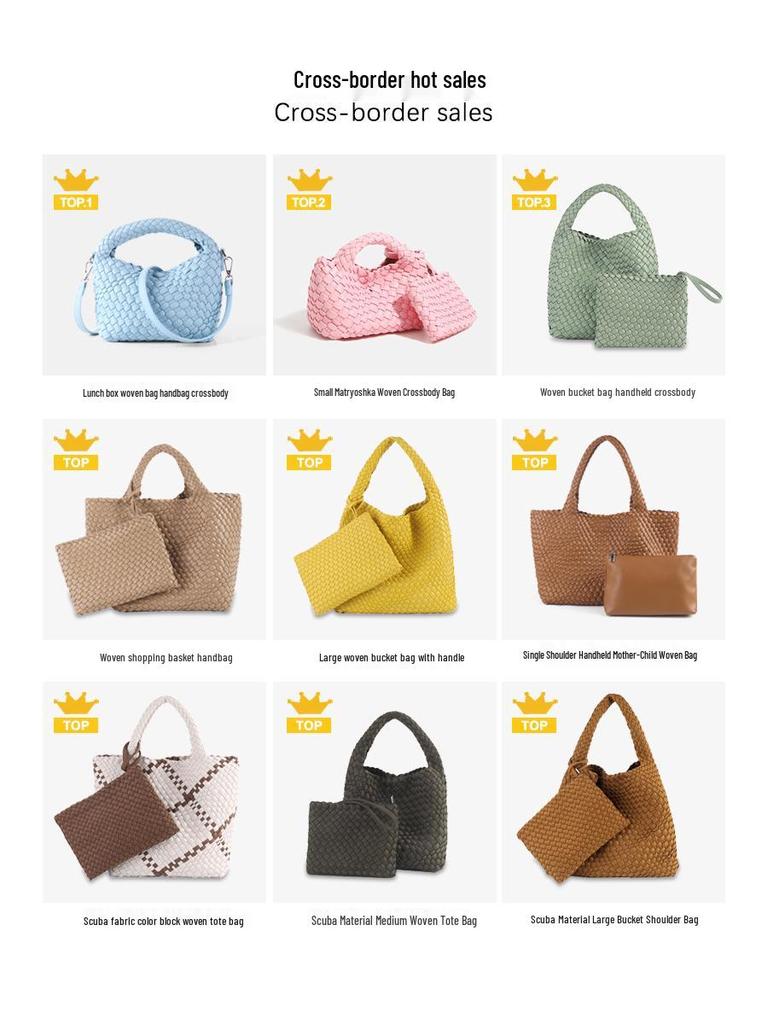 New 2022 Large Capacity PU Woven Tote Bag - Trendy Cross-Border Business & Casual Mother-Child Handbag