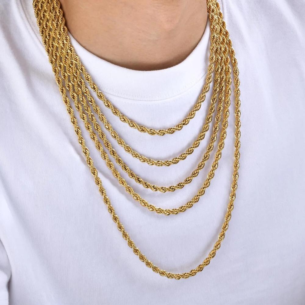 Gold Plated Chain Necklace Stainless Steel Chunky Chain Hip Hop Twisted Rope Chain  For Women Men