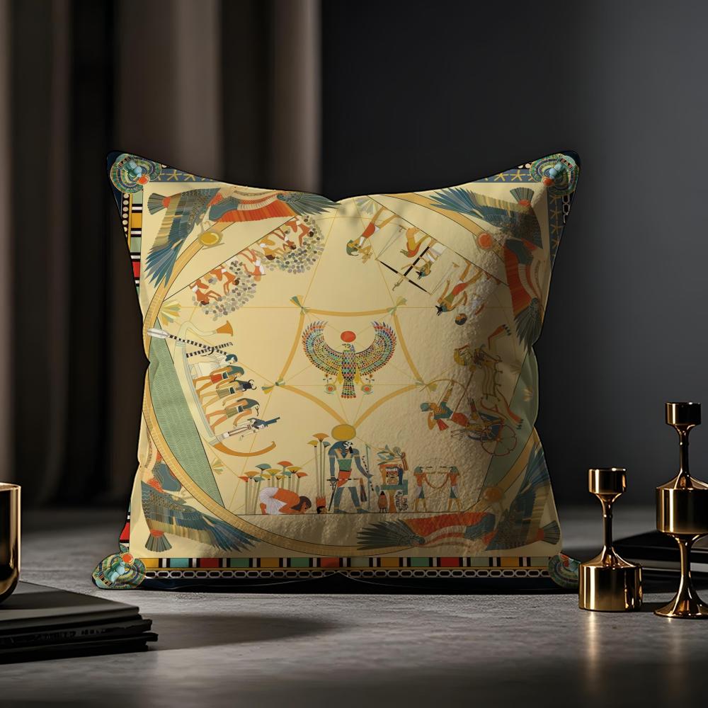 Egypt Pharaoh Cushion Cover Anti-dustmite Pillowcase Invisible Zipper Silky Short Plush Sofa Cushion Cover