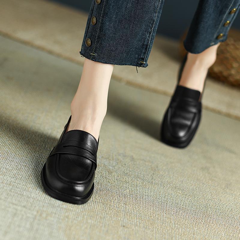 Ретро британские маленькие кожаные туфли женские коричневые толстые ...