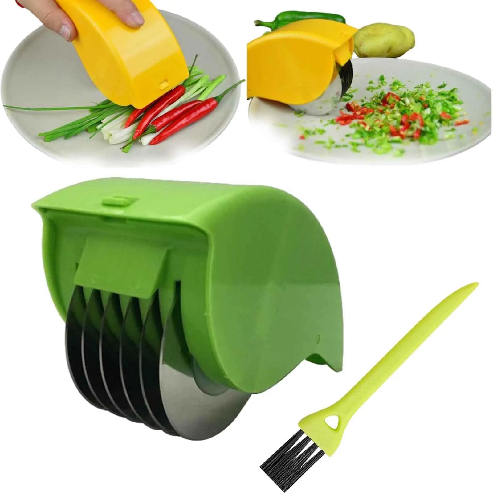 

Vegetable Chopper Roller Manual Scallion Cutter with 6 Stainless Steel Blade Detachable Herb Roller Mincer Parsley Chopper Tools зелений