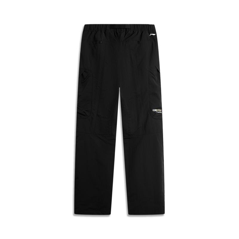 Li-Ning CF Water-Resistant Solid Color Mid-Rise Drawstring Comfortable Breathable Loose Straight Casual Pants Men Bottoms Black AYKU719-4