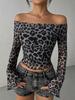 Import and Export, Women's Clothing, Fashion Sexy Spice Girls Europe and America One Shoulder Long Sleeve T-Shirt Women's Leopard Print Top